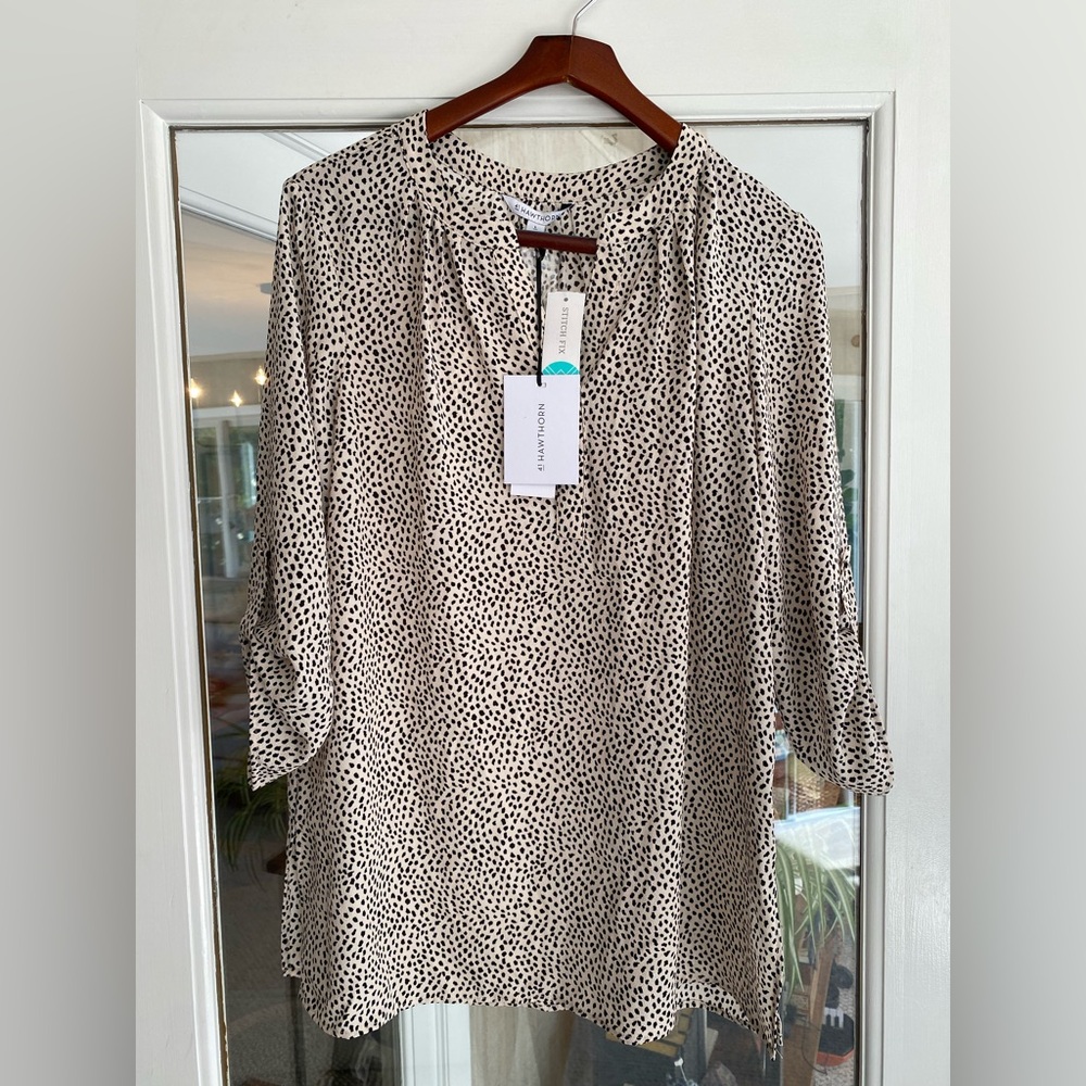 41 Hawthorn Black and Cream Patterned 3/4 Sleeve Blouse
